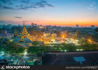Yangon skyline in Myanmar with beautiful sunset