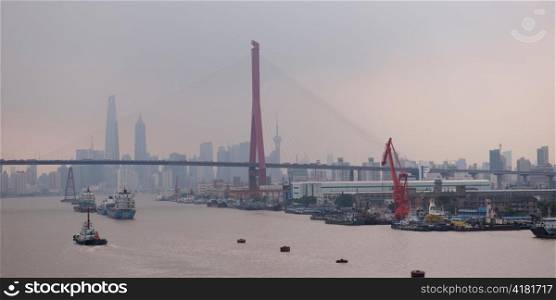 Yangpu Bridge across Huangpu River, Shanghai, China