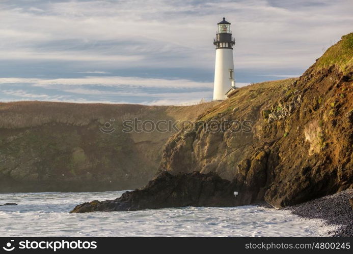 Yaquina Head Lighthouse at Pacific coast, built in 1873, Oregon, USA