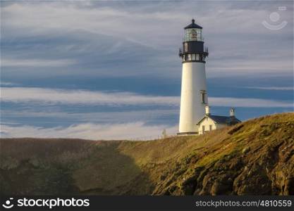 Yaquina Head Lighthouse at Pacific coast, built in 1873, Oregon, USA