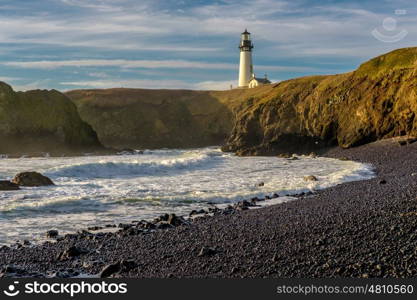 Yaquina Head Lighthouse at Pacific coast, built in 1873, Oregon, USA