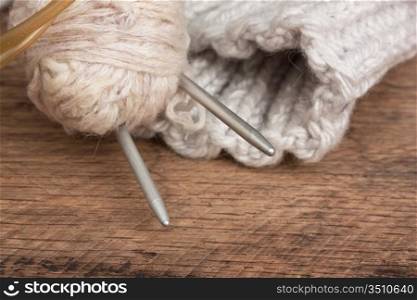 yarn on a wooden background