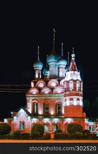 Yaroslavl, Russia, August, 25, 2015: Epiphany (Bogoyavlenskaya) church at night, 17th century, place of the Golden ring of Russia.. Epiphany Church In Yaroslavl At Night