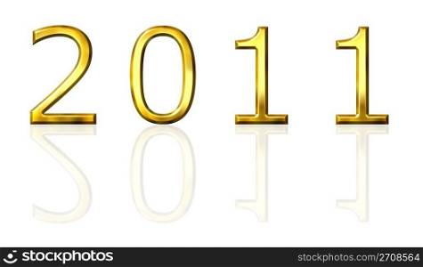 Year 2011 3d golden with reflection isolated in white