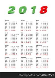 year 2018 calendar - France. French calendar of year 2018 with public holidays and bank holidays for France