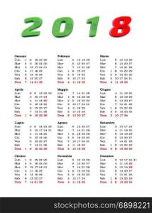 year 2018 calendar - Italy. Italian calendar of year 2018 with public holidays and bank holidays for Italy