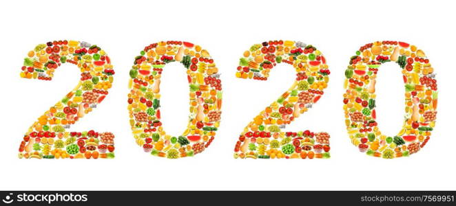 Year 2020 made from the fruit photos. Year 2020 made from fruit photos