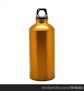 yellow aluminum water bottle isolated on white background