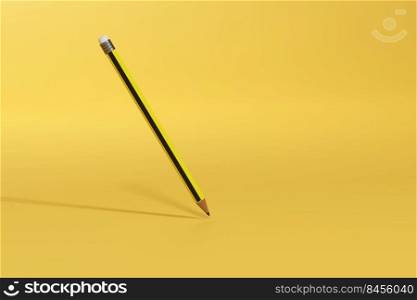 Yellow and black drawing pencil art design or education stationery equipment on creative color background with crayon paint writing object tool. 3D rendering.