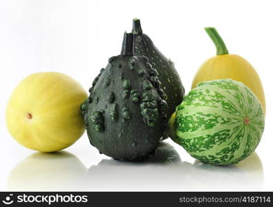 yellow and green decorative squashes