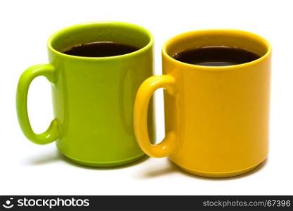 yellow and green mug on a white background