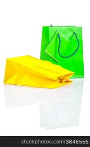 yellow and green paper bag isolated