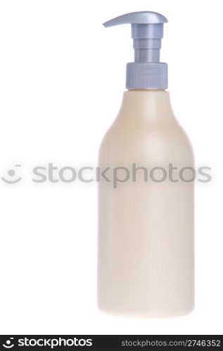 yellow and grey shampoo plastic bottle isolated on white background