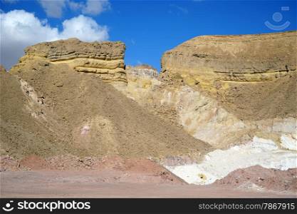 Yellow and red mount in Timna park in Negev desert, Israel
