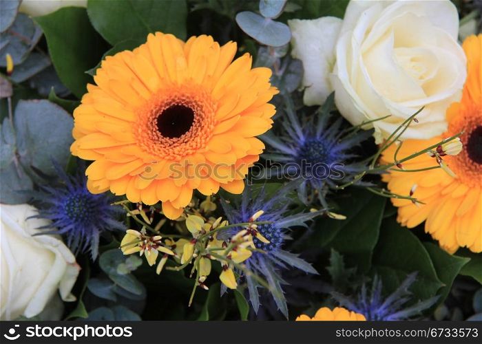 Yellow and white flower arrangement, yellow gerberas and white roses