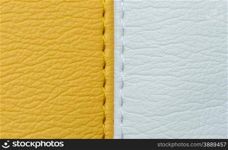 Yellow and white leather texture background with stitch