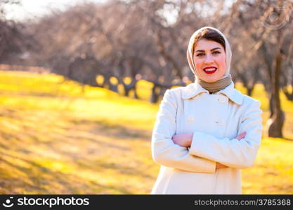 yellow autumn park and beautiful girl