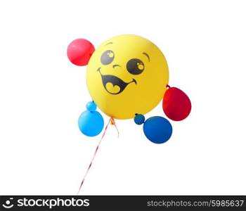 Yellow balloon flying on a white background. Yellow balloon flying on a white background.