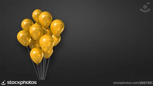 Yellow balloons bunch on a black wall background. Horizontal banner. 3D illustration render. Yellow balloons bunch on a black wall background. Horizontal banner.