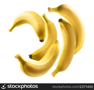 Yellow bananas levitate on a white background.. Yellow bananas levitate on a white background