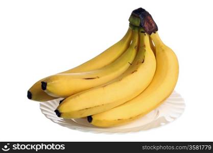 Yellow Bananas ripe on a plate isolated over white background&#xA;