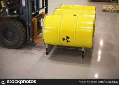Yellow barrels with radioactive waste