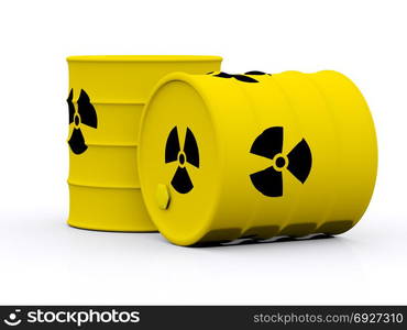 yellow barrels with radioactive waste. 3d