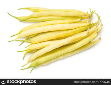 Yellow beans isolated on white background. String bean. Top view, flat lay