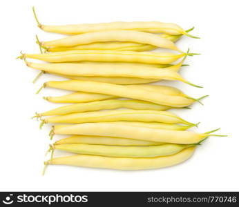 Yellow beans isolated on white background. String bean. Top view, flat lay