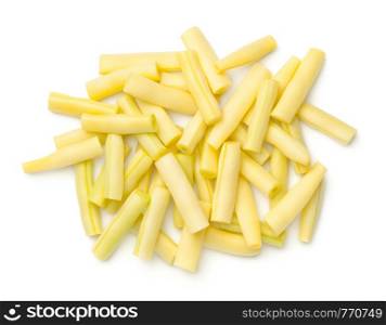 Yellow beans isolated on white background. String bean. Top view, flat lay