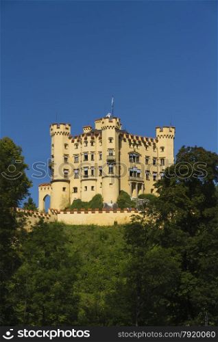 Yellow Brick Hohenschwangau Castle, Neuschwanstein, Bavarian Alps, Germany, Europe. Landscape photograph.