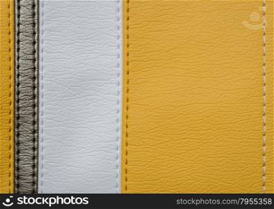 Yellow brown and white leather texture background with stitch