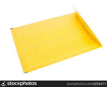 yellow bubble wrap envelope isolate over white, studio shot
