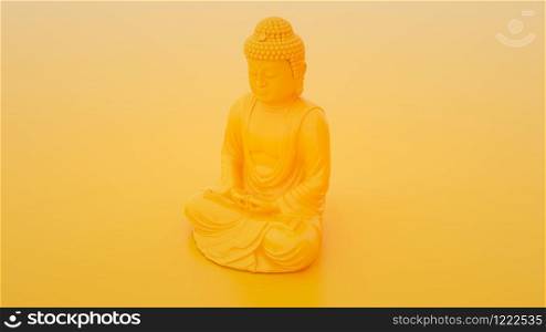 Yellow Buddha statue. Minimal idea concept. 3d illustration.