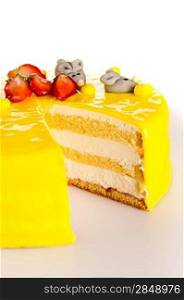 Yellow cake lemon dessert marzipan mice cheese decoration sugar icing
