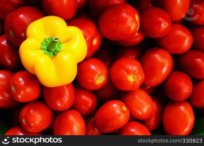 Yellow capsicum and red tomatoes, natural color pop. Yellow capsicum and red tomatoes, natural color pop.