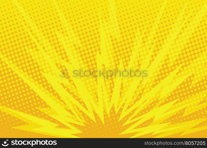 Yellow cartoon blast background pop art retro comic book illustration. Yellow cartoon blast background