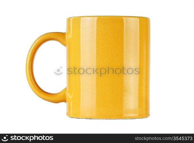 yellow ceramic mug isolated on white background