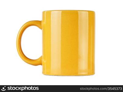 yellow ceramic mug isolated on white background