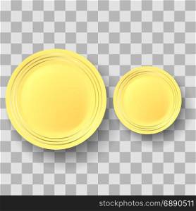 Yellow Ceramic Plate with Gold Yellow Border on Checkered Background. Yellow Ceramic Plate