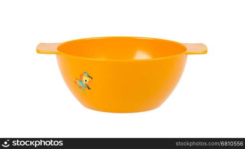Yellow children's bowl on a white background
