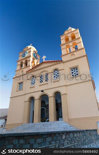 Yellow church and blue sky on the greek island&#xA;