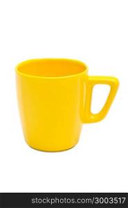 yellow coffee mug on a white background