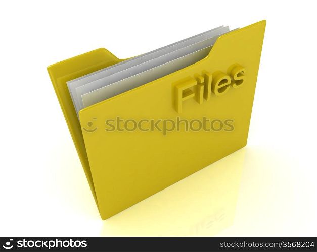 Yellow computer folder and yellow sign Files on a white background