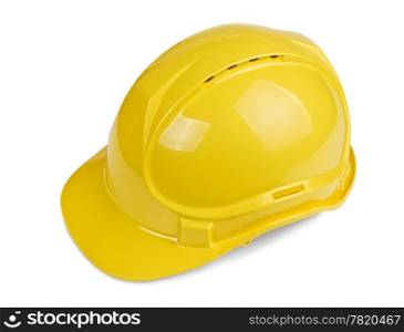 Yellow construction and industrial helmet isolated on white background