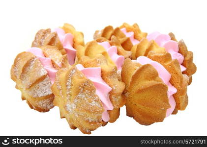 Yellow cookies with a stuffing on a white background