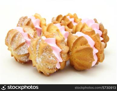 Yellow cookies with a stuffing on a white background