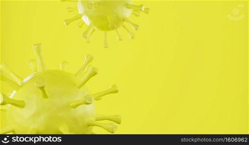 Yellow corona virus cell on yellow background. 3d rendering