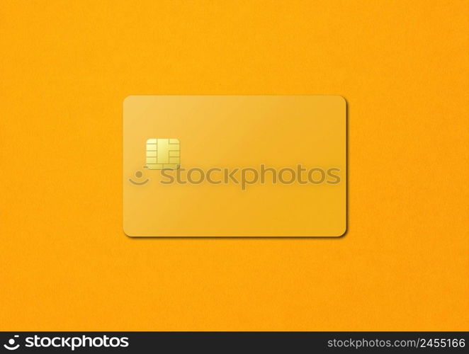 Yellow credit card template isolated on a color background. 3D illustration. Yellow credit card on a color background