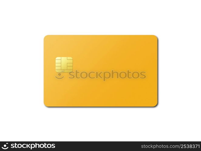 Yellow credit card template isolated on a white background. 3D illustration. Yellow credit card on a white background